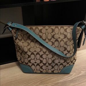 Coach Brown and Teal Shoulder Bag